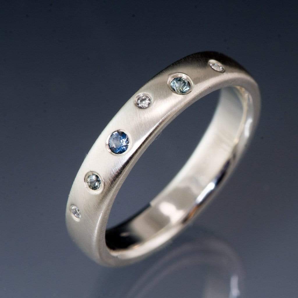 Domed Wedding Band with Flush set Montana Sapphires and Diamonds Ring by Nodeform