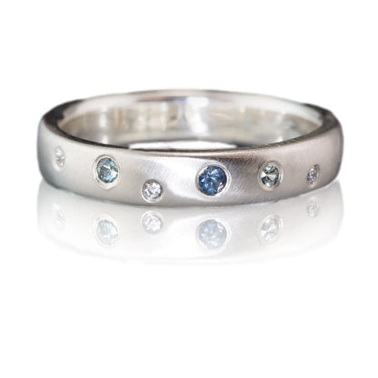 Domed Wedding Band with Flush set Montana Sapphires and Diamonds Sterling Silver / 3.5mm Ring by Nodeform