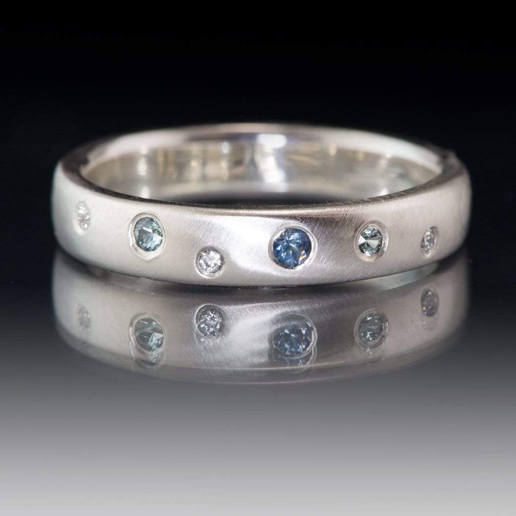 Domed Wedding Band with Flush set Montana Sapphires and Diamonds Sterling Silver / 5mm Ring by Nodeform