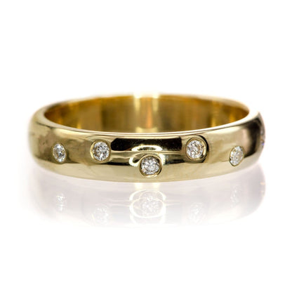 Diamond Wedding Ring, Random Diamond Flush Set Band 14k Yellow Gold / 3mm Ring by Nodeform