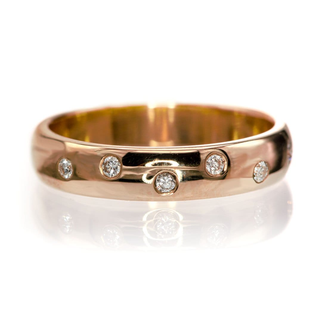 Diamond Wedding Ring, Random Diamond Flush Set Band 14k Rose Gold / 3mm Ring by Nodeform