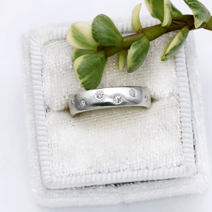 Moissanite Wedding Ring, Random Moissanite Flush Set Band Ring by Nodeform