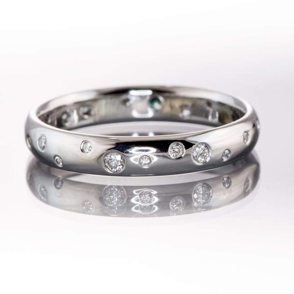 Stella Band - Random Scattered Diamond Narrow Domed Eternity Wedding Band 14k Nickel White Gold / Mined Canadian Diamonds / 3mm wide Ring by Nodeform