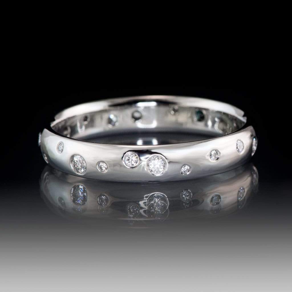 Stella Band - Random Scattered Diamond Narrow Domed Eternity Wedding Band 14kPD White Gold / Mined Canadian Diamonds / 3mm wide Ring by Nodeform