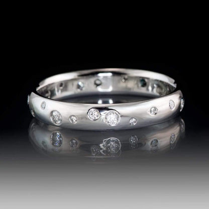 Stella Band - Random Scattered Moissanite Narrow Domed Eternity Wedding Band Sterling Silver / 3mm wide Ring by Nodeform