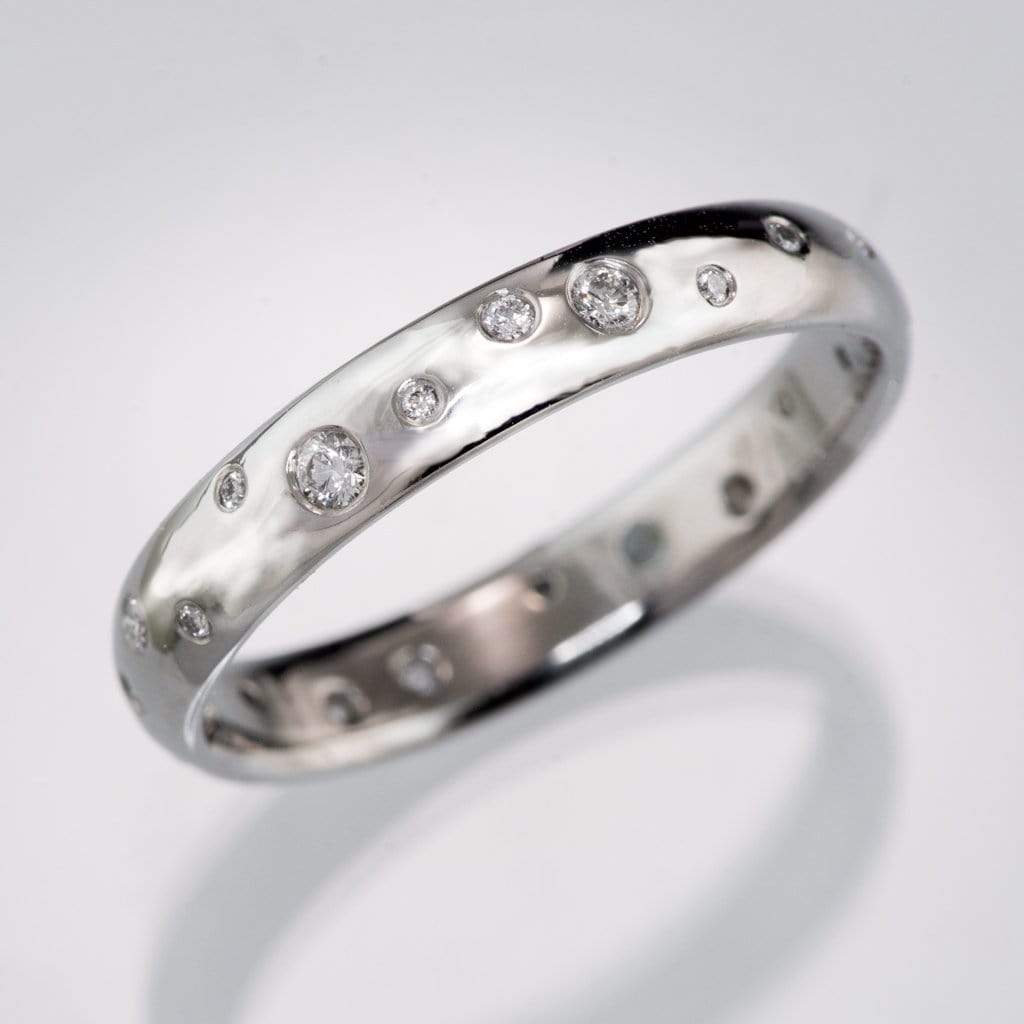 Stella Band - Random Scattered Diamond Narrow Domed Eternity Wedding Band Ring by Nodeform