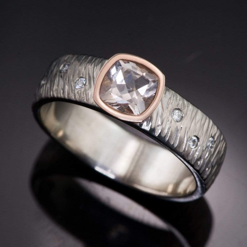 Textured Engagement Ring with Cushion Cut Morganite & Diamonds Accents ...