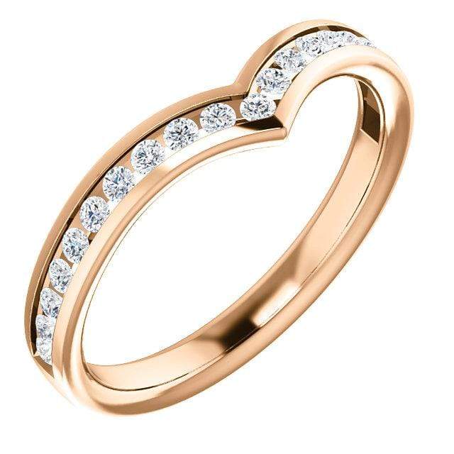 Vera Band - V-Shape Contoured Wedding Ring with channel-set Diamond, Moissanite, Ruby or Sapphire All White Diamonds SI2-3, G-H / 14k Rose Gold Ring by Nodeform