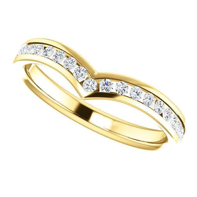 Vera Band - V-Shape Contoured Wedding Ring with channel-set Diamond, Moissanite, Ruby or Sapphire All White Diamonds SI2-3, G-H / 14K Yellow Gold Ring by Nodeform