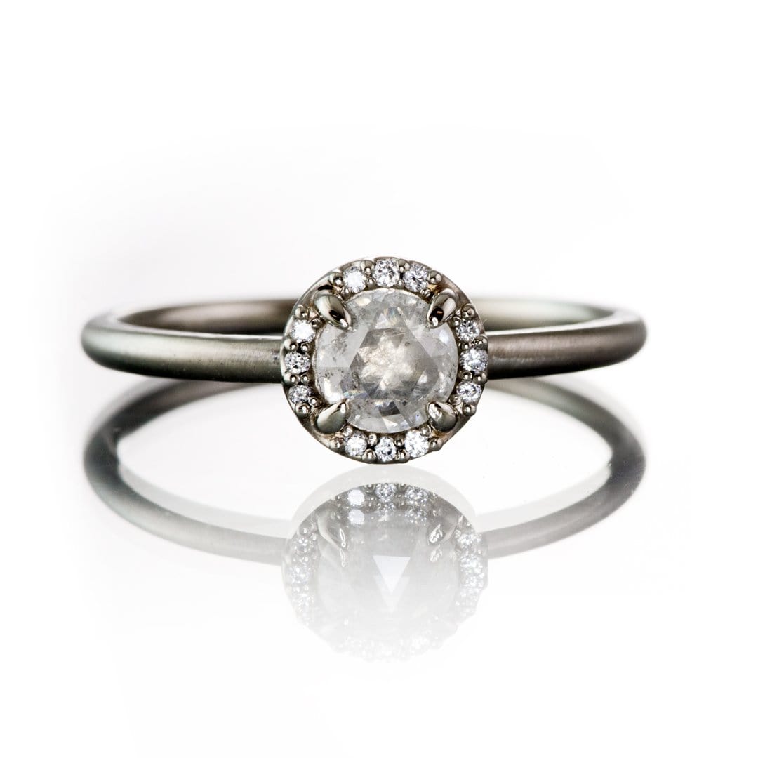 Rose Cut Ice Gray Diamond & White Diamond Halo Engagement Ring Platinum Ring by Nodeform
