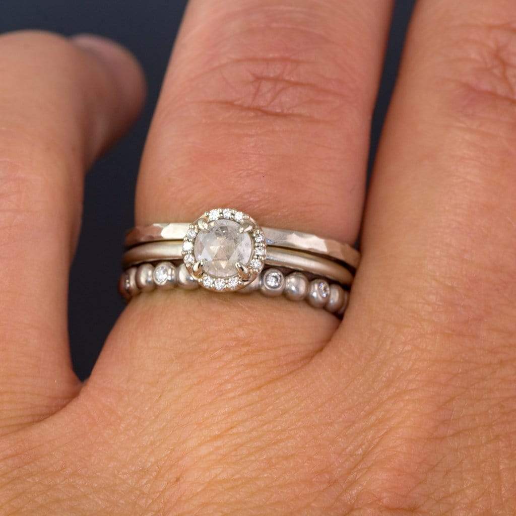 Rose Cut Ice Gray Diamond & White Diamond Halo Engagement Ring Ring by Nodeform