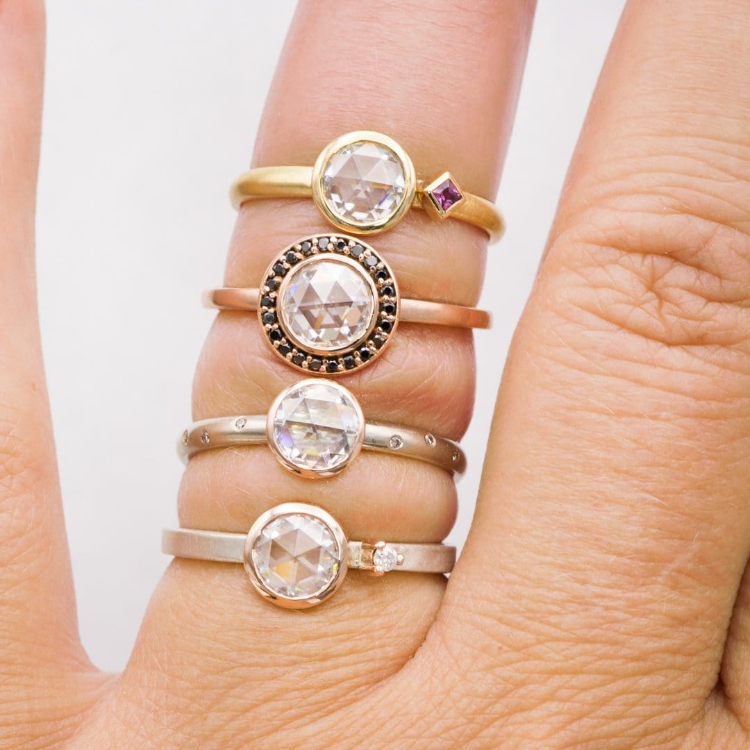 Rose Cut Moissanite & Accent Princess Ruby Bezel Set Engagement Ring Ring by Nodeform