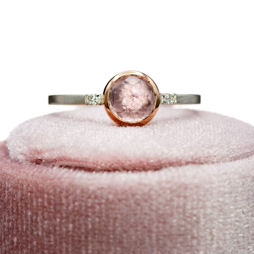 Mixed Metal Pink Rose Cut Sapphire & Diamond accented 14kr Rose Gold Bezel Ring, Ready to ship Ring Ready To Ship by Nodeform