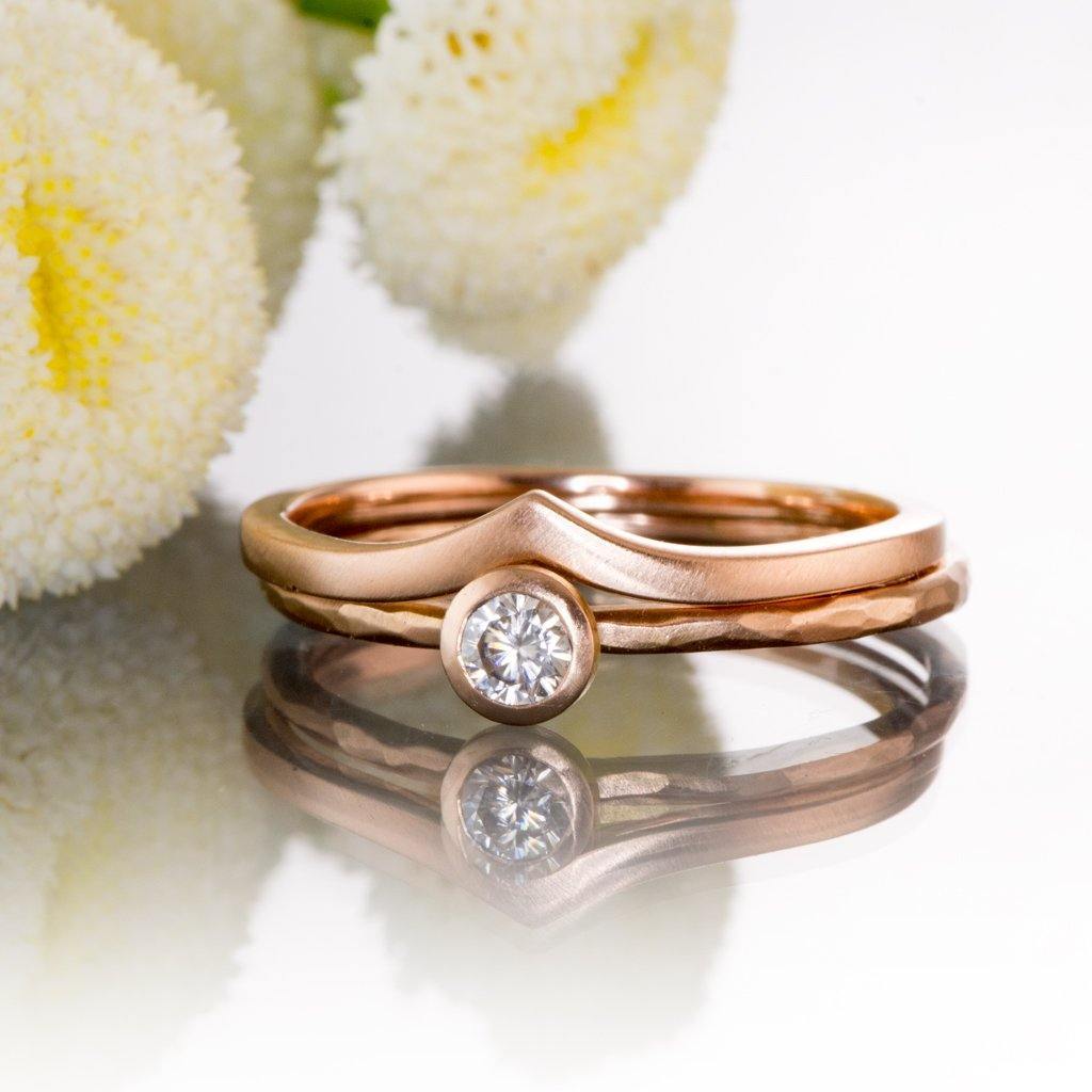 Ethical Sustainable Vicky Ring V-Shaped Contoured Curved Skinny Thin Wedding Ring Stacking Band 14K Rose Gold