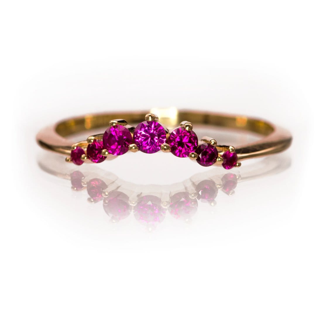 Corinne - Curved Contoured Wedding Ring With Rubies 14k Rose Gold Ring by Nodeform