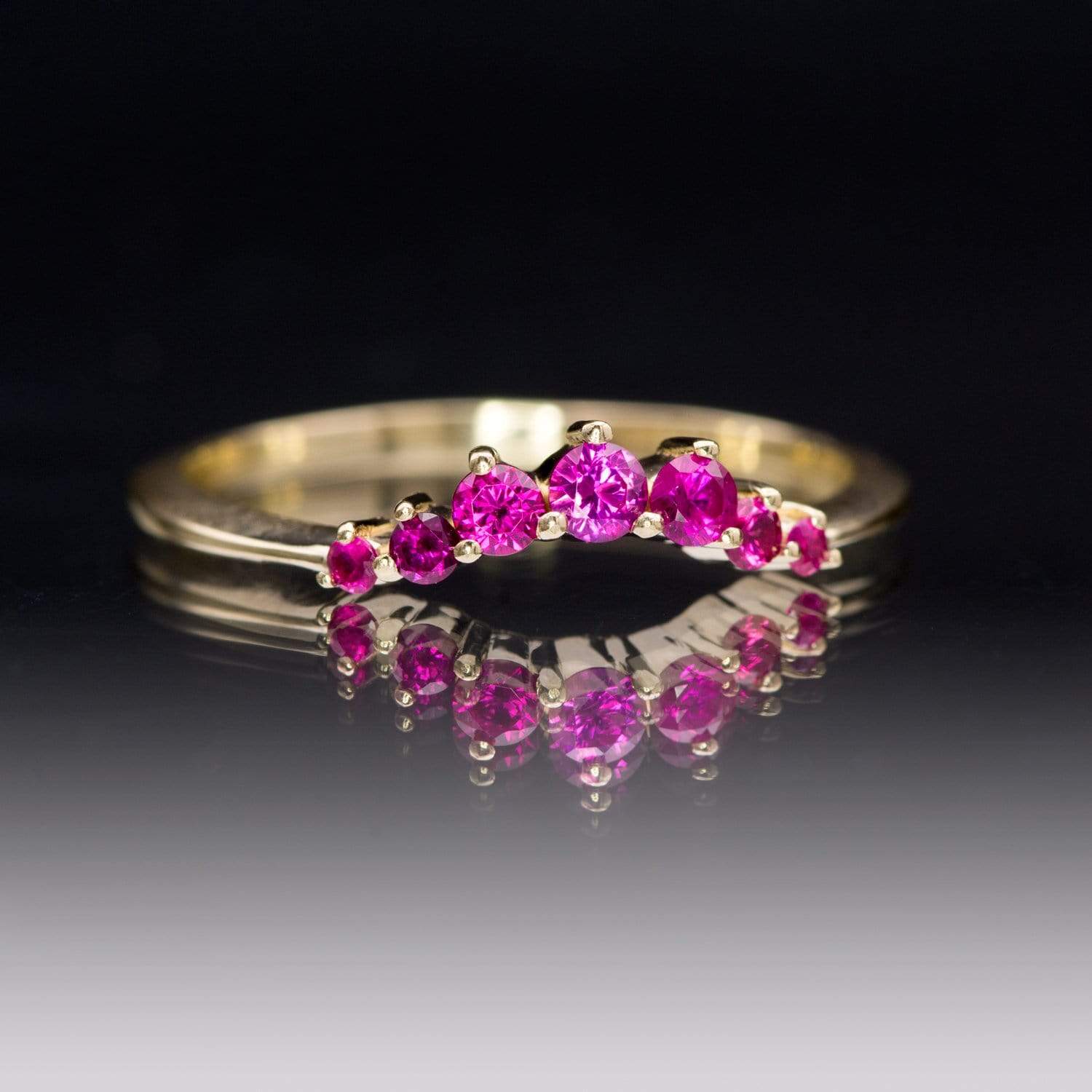 Corinne - Curved Contoured Wedding Ring With Rubies 18k Yellow Gold Ring by Nodeform