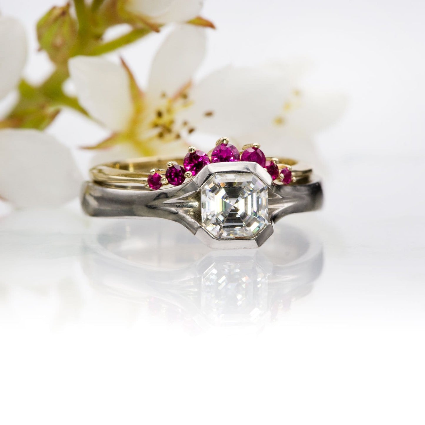 Corinne - Curved Contoured Wedding Ring With Rubies Ring by Nodeform