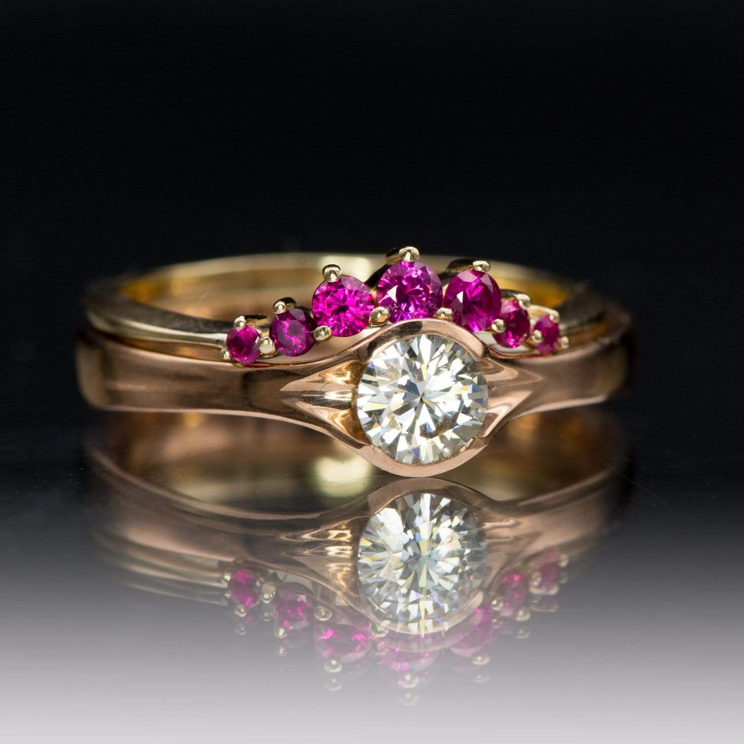 Corinne - Curved Contoured Wedding Ring With Rubies Ring by Nodeform