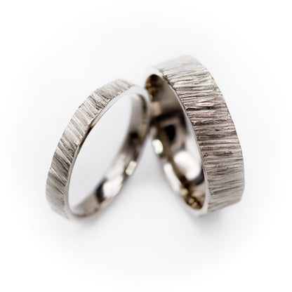 Saw Cut Texture Wedding Bands, Set of 2 Rings, His and Hers Ring Set by Nodeform