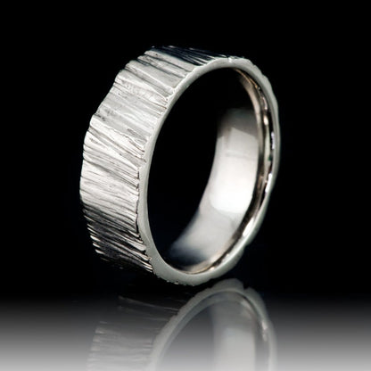 Wide Saw Cut Texture Wedding Band Ring by Nodeform