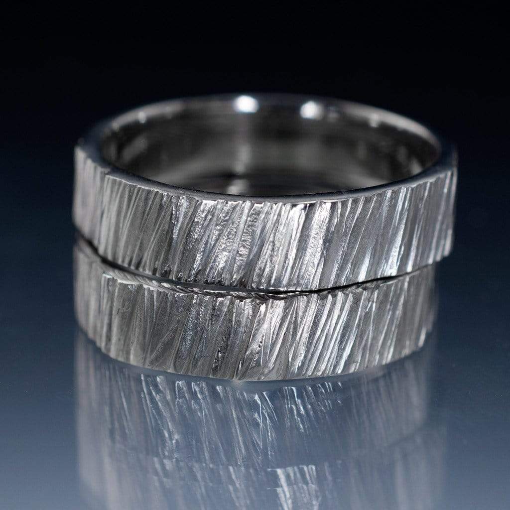 Set of 2 Wide Saw Cut Texture Wedding Bands Ring Set by Nodeform