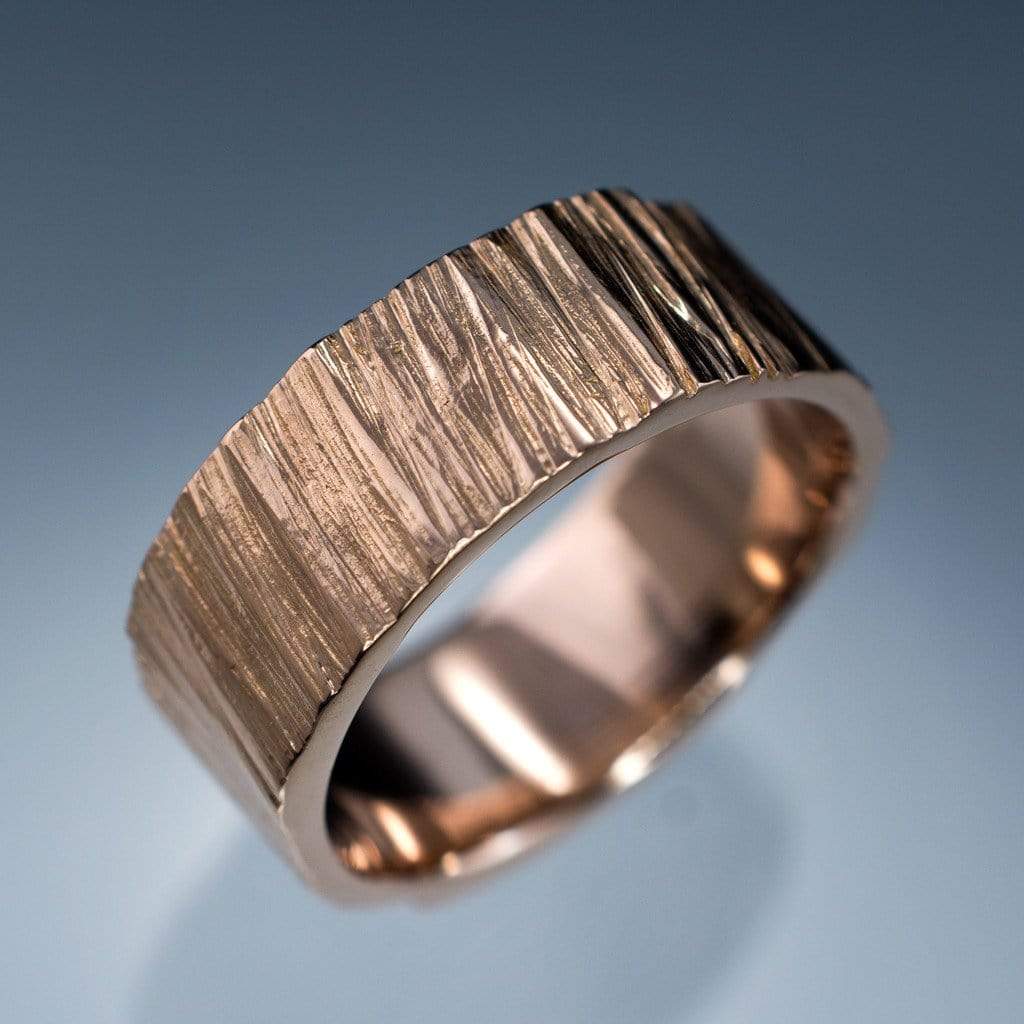 Wide Saw Cut Texture Wedding Band in Rose Gold Ring by Nodeform