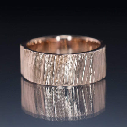 Wide Saw Cut Texture Wedding Band in Yellow Gold or Rose Gold Ring by Nodeform