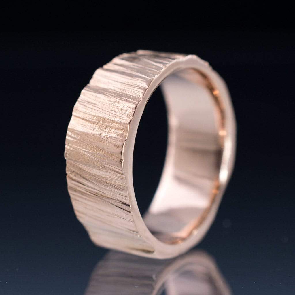 Wide Saw Cut Texture Wedding Band in Rose Gold 14k Yellow Gold / 4mm Ring by Nodeform