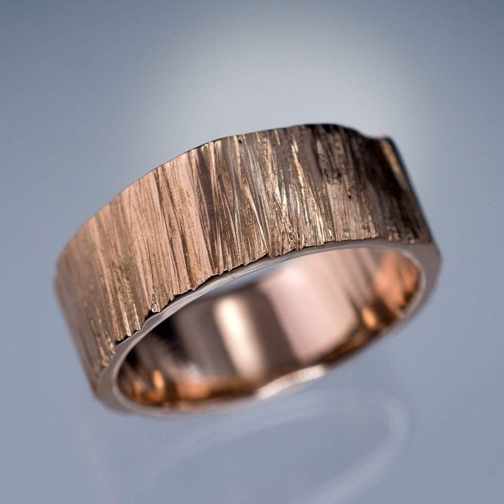 Wide Saw Cut Texture Wedding Band in Rose Gold Ring by Nodeform