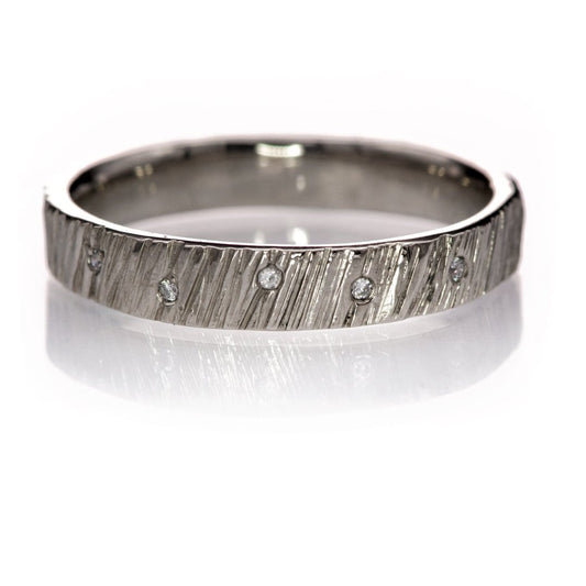 Saw Cut Texture Wedding Band With Diamond Accents 6 diamonds / 2.5mm wide / Sterling Silver Ring by Nodeform