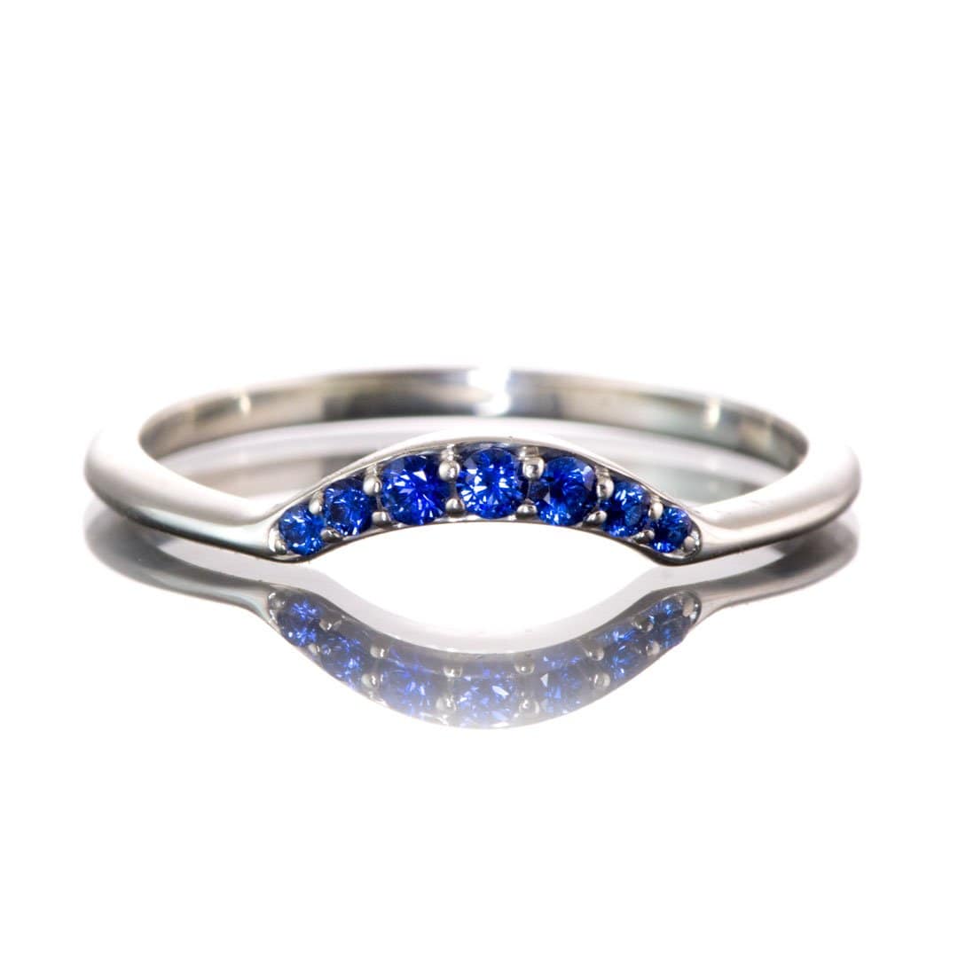 Selena - Graduated Blue Sapphire Curved Contoured Stacking Wedding Ring Ceylon Blue Sapphires / Continuum Sterling Silver Ring by Nodeform