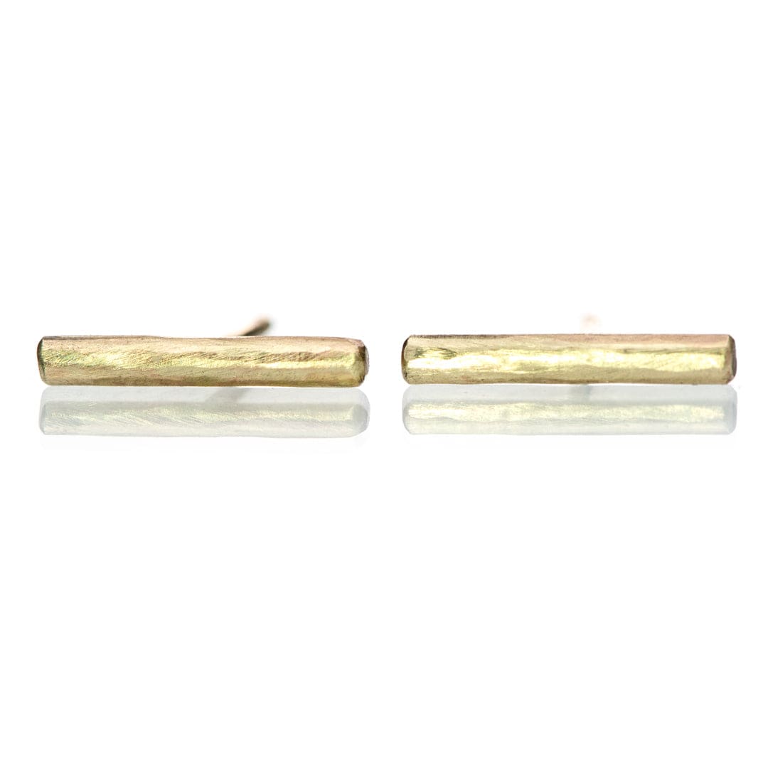 Short Hammered 14k Yellow Gold Bar Studs Earrings Earrings by Nodeform