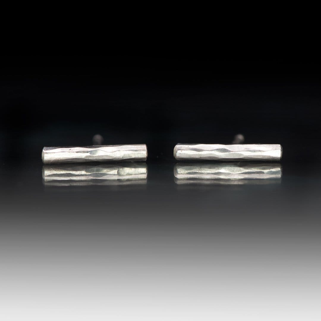Short Hammered Bar Studs Earrings Sterling Silver Earrings by Nodeform