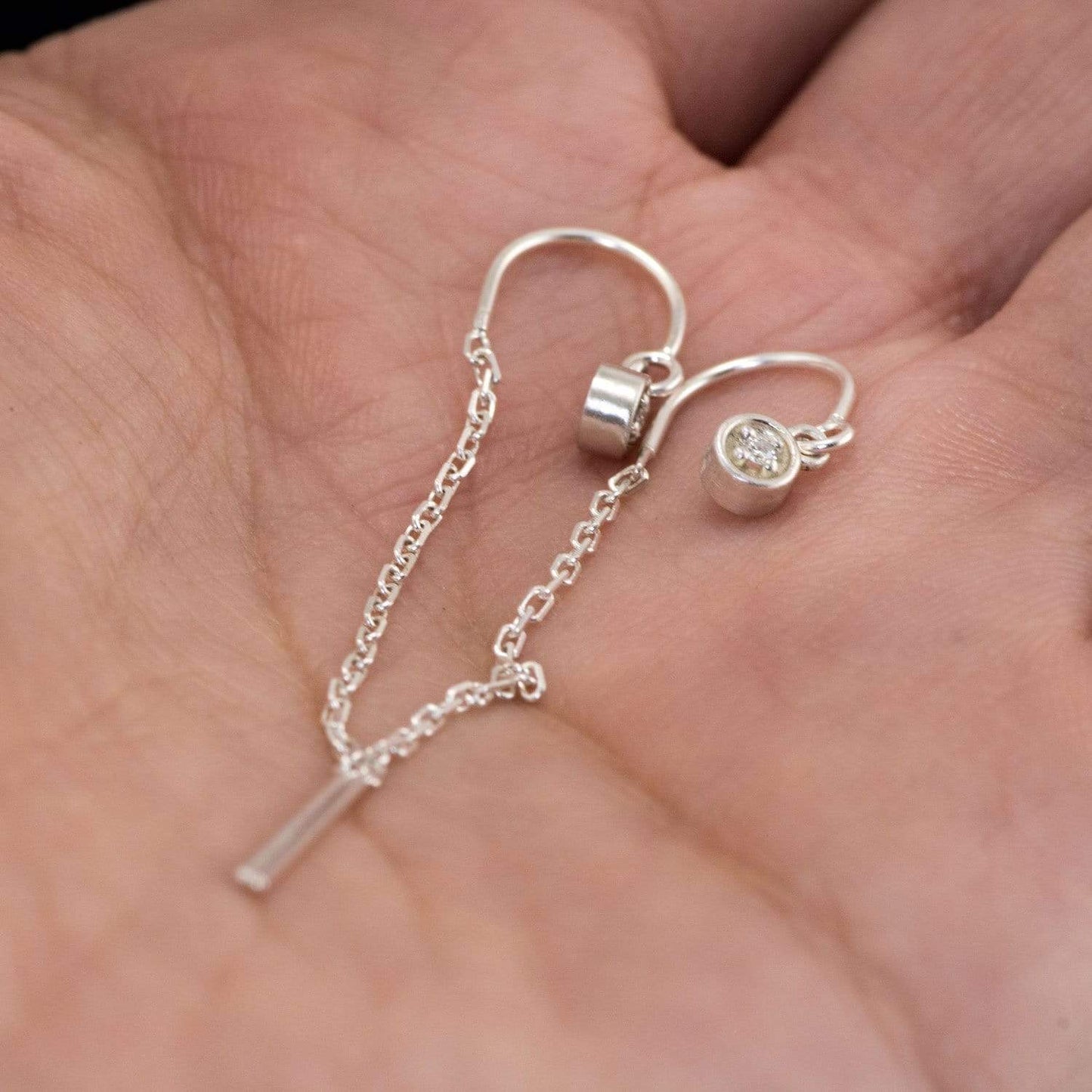 Diamond Dangle Sterling Silver Cable Chain Threader Earrings Sterling Silver Earrings by Nodeform