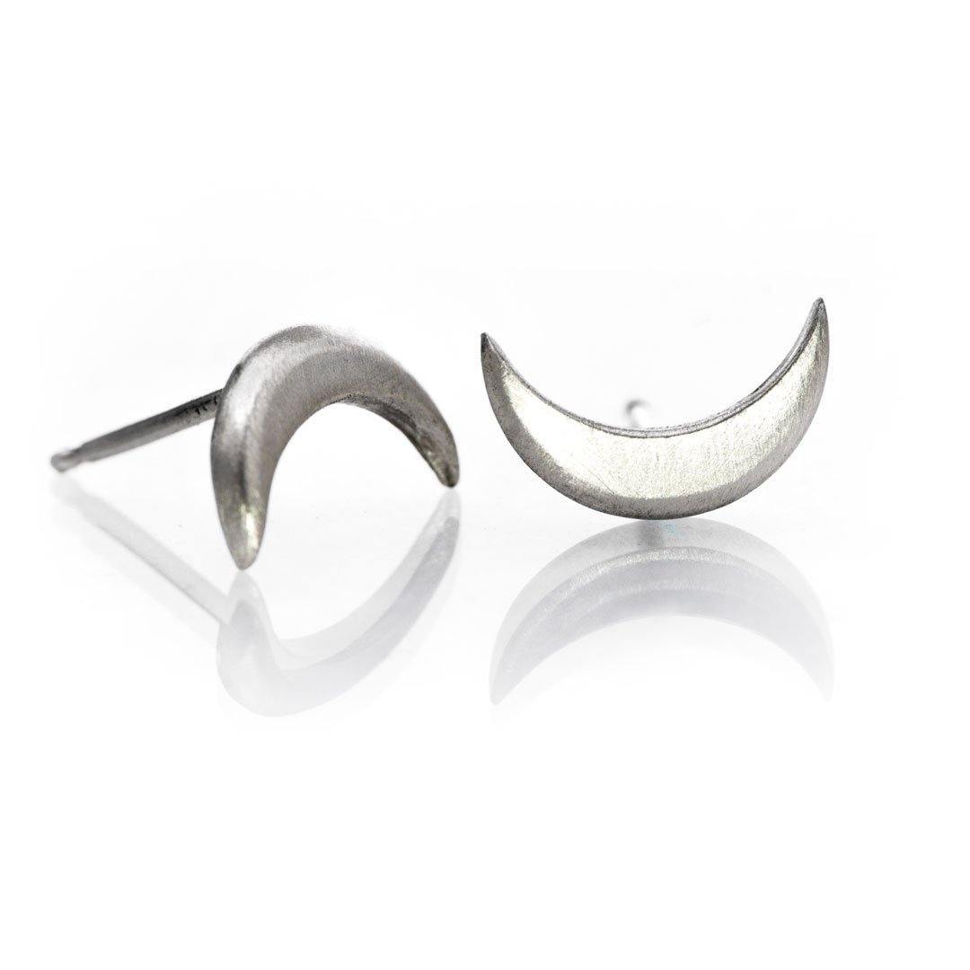 Crescent Moon Sterling Silver Stud Earrings Ready to Ship Sterling Silver Earrings by Nodeform