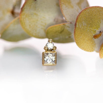 Princess Moissanite Cluster 14k Yellow Gold Stud Earring (Single), {Ready to Ship} Earrings by Nodeform
