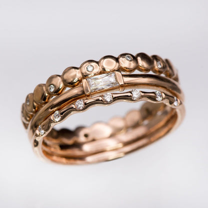 Sadie Band - Skinny 14k Rose Gold Bar Set Diamond Half Eternity Stacking Wedding Ring, Ready to Ship Ring Ready To Ship by Nodeform