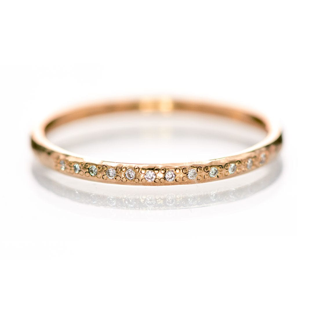 Hammered Texture Bead Set Diamond Thin Wedding Ring 14k Rose Gold / 5 Diamonds Ring by Nodeform