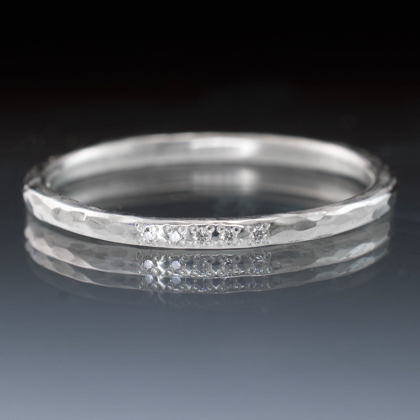Hammered Texture Bead Set Diamond Thin Wedding Ring Ring by Nodeform
