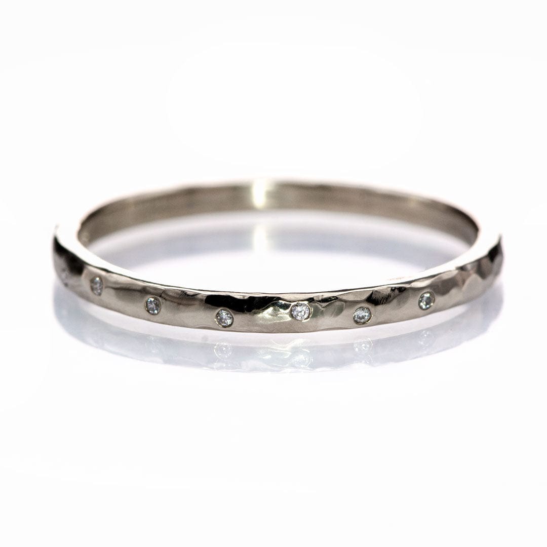 Thin Diamond Wedding Ring Hammered Texture 14kPD White Gold Wedding Band, Ready to Ship Ring by Nodeform