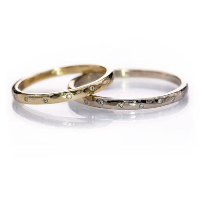 Thin Diamond Wedding Ring Skinny Hammered Texture Gold Wedding Band Ring by Nodeform