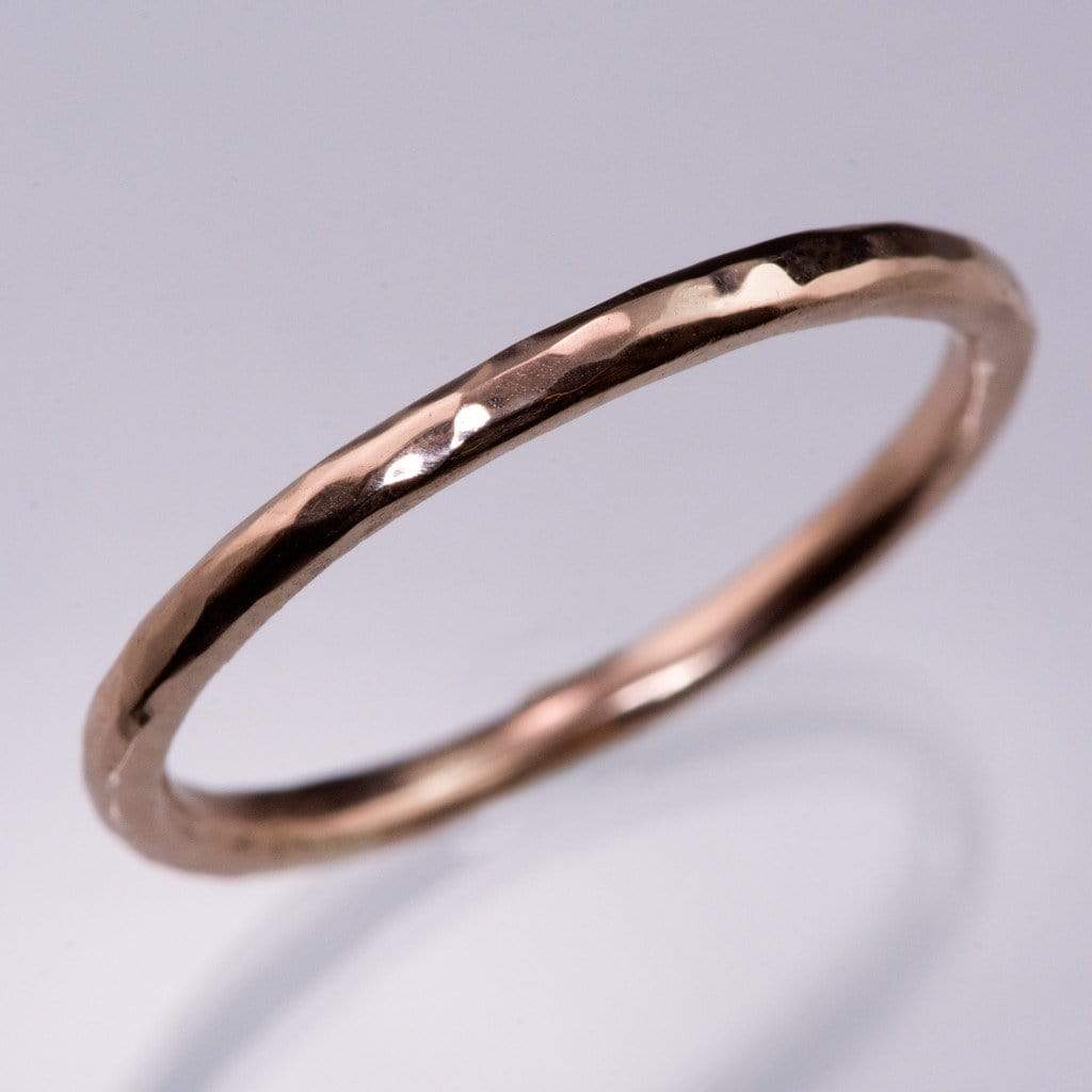 Skinny Hammered Texture Thin Wedding Band 14k Rose Gold Ring by Nodeform