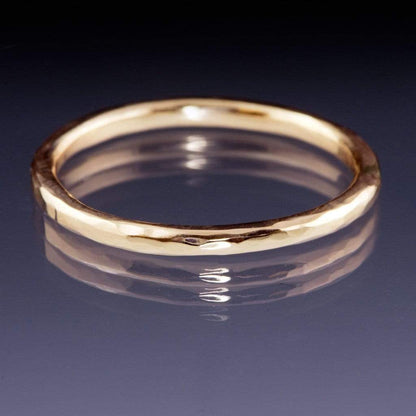 Skinny Hammered Texture Thin Wedding Band 18k Yellow Gold Ring by Nodeform