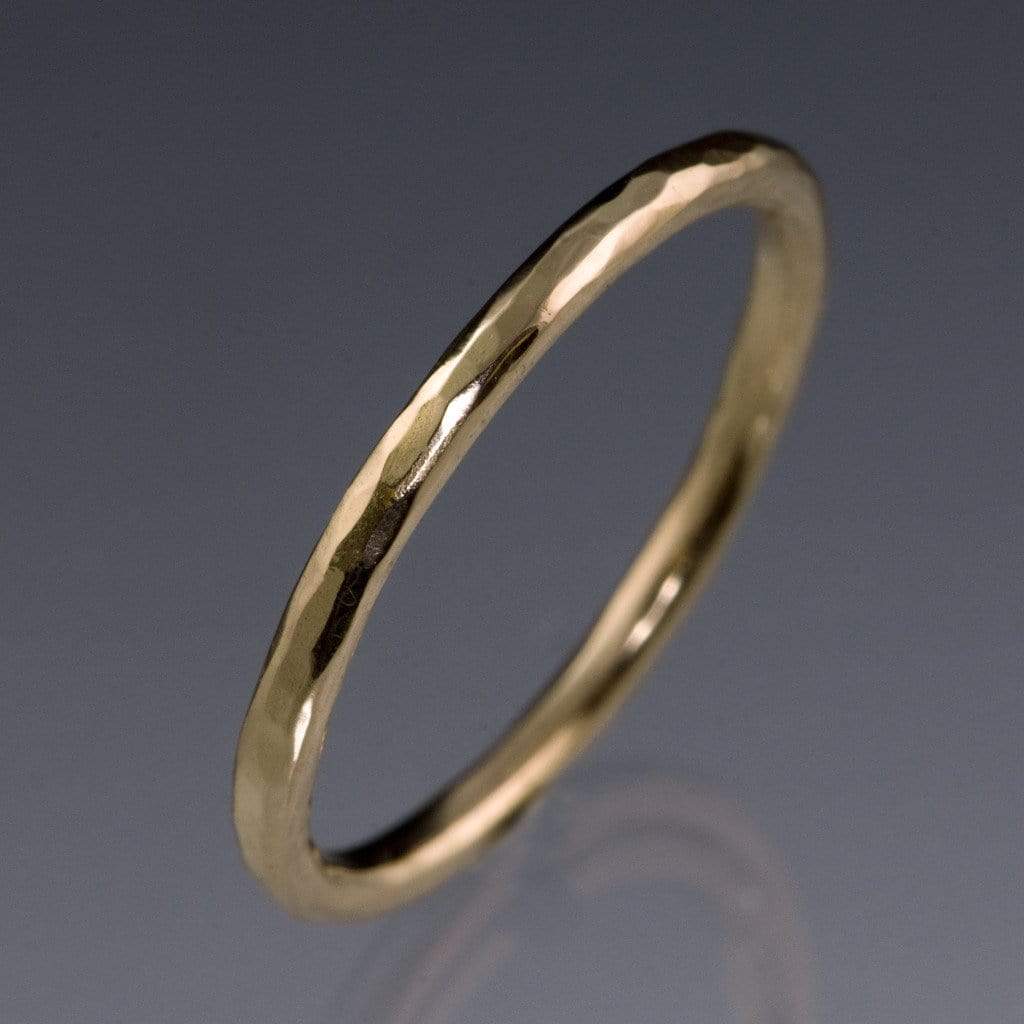 Skinny Hammered Texture Thin Wedding Band 14k Yellow Gold Ring by Nodeform