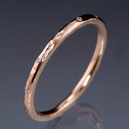 Thin Diamond Wedding Ring Skinny Hammered Texture Gold Wedding Band Ring by Nodeform