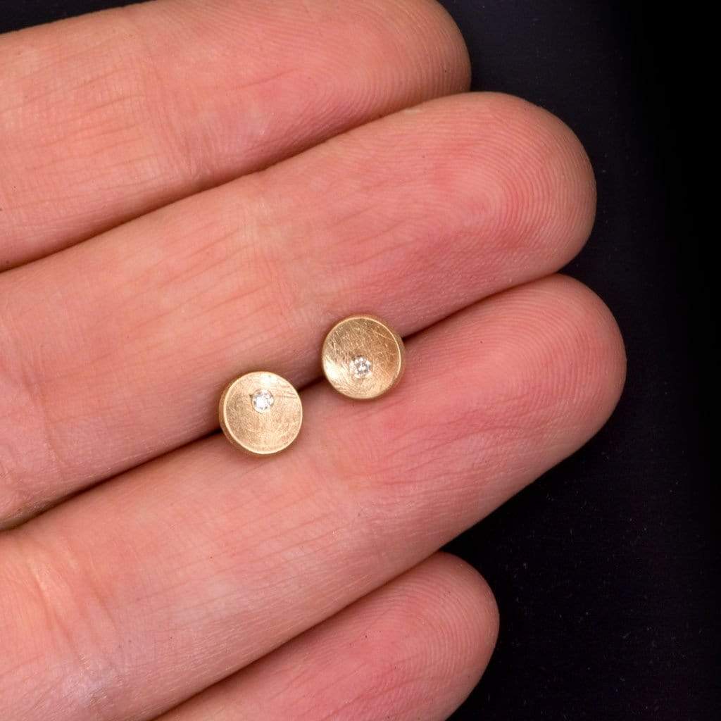 Small 14k Yellow Gold Concave Round Simple Diamond Studs Earrings 14k Yellow Gold Earrings by Nodeform