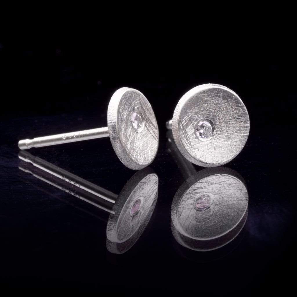 Small Concave Round Simple Diamond Studs Earrings Sterling Silver Earrings by Nodeform