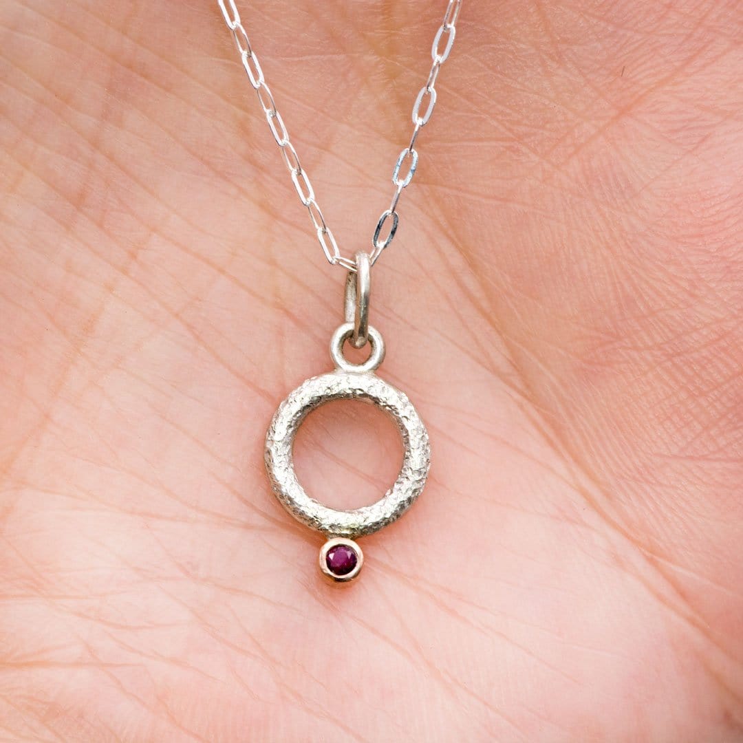 Sterling silver circle pendant necklace with Ruby in 14k Rose Gold Bezel Circle pendant Necklace / Pendant by Nodeform