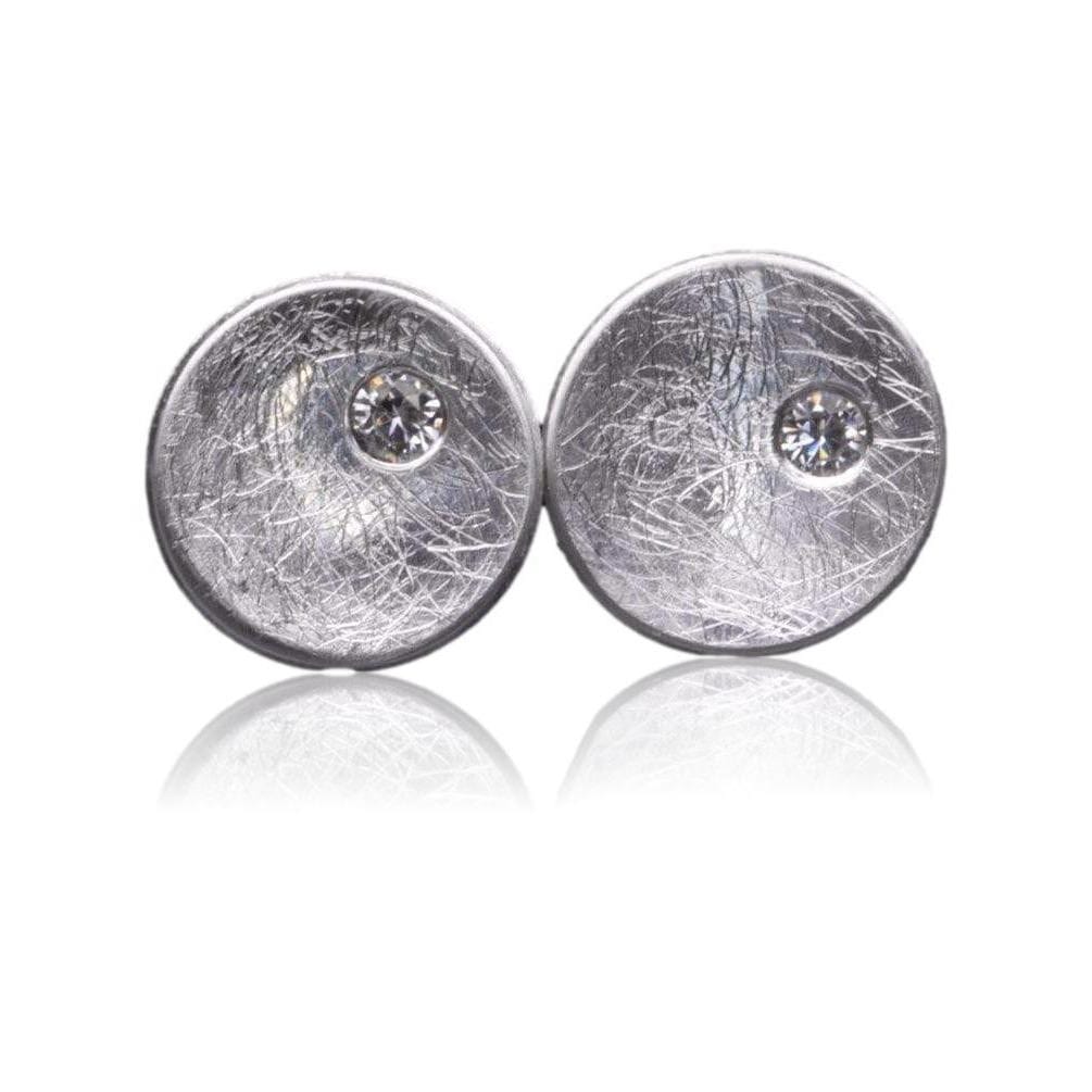 Small Concave Round Simple Diamond Studs Earrings Platinum Earrings by Nodeform