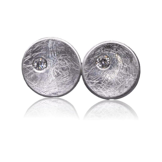 Small Concave Round Simple Moissanite Sterling Silver Studs Earrings Sterling Silver Earrings by Nodeform